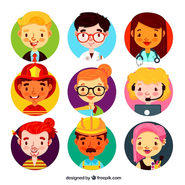 Free Vector lovely set of cute avatars