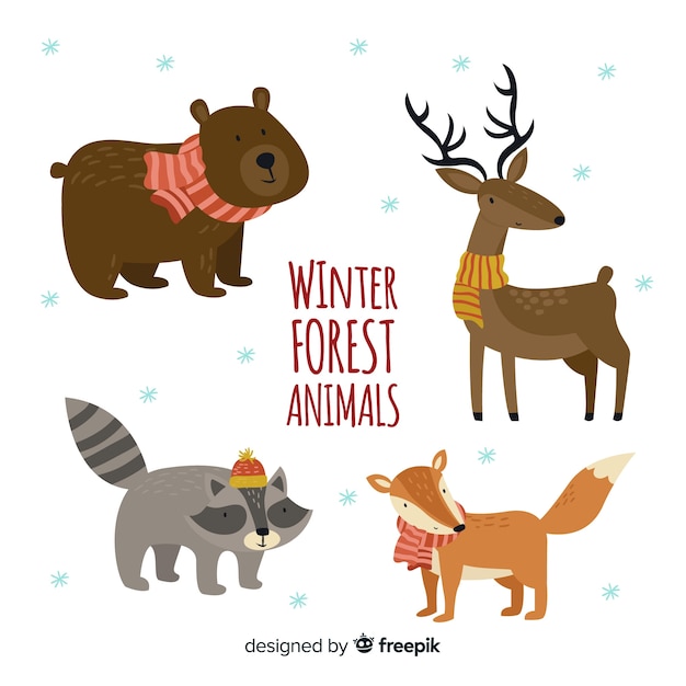 Free Vector lovely set of hand drawn winter animals