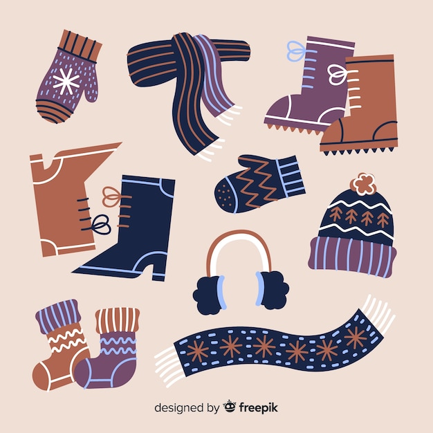 Free Vector lovely set of hand drawn winter clothes