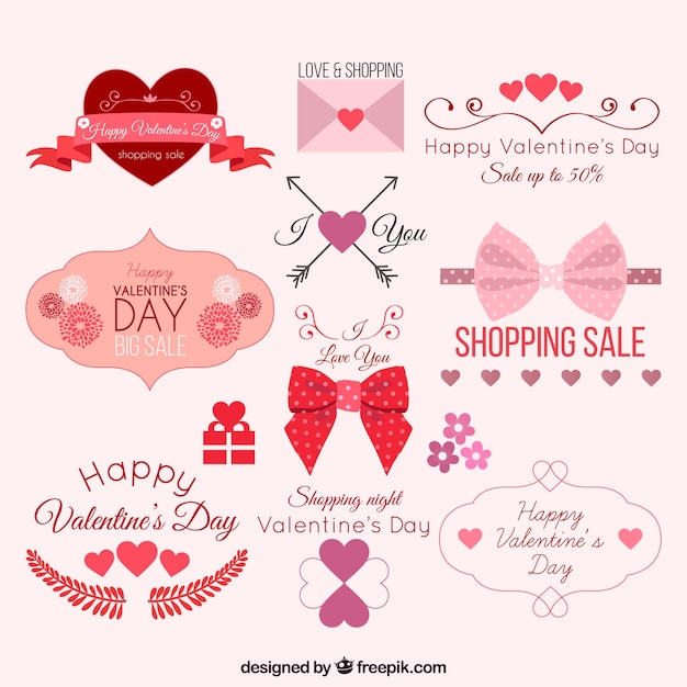 Free Vector lovely valentine elements pack