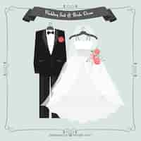 Free vector lovely wedding suit and bride dress