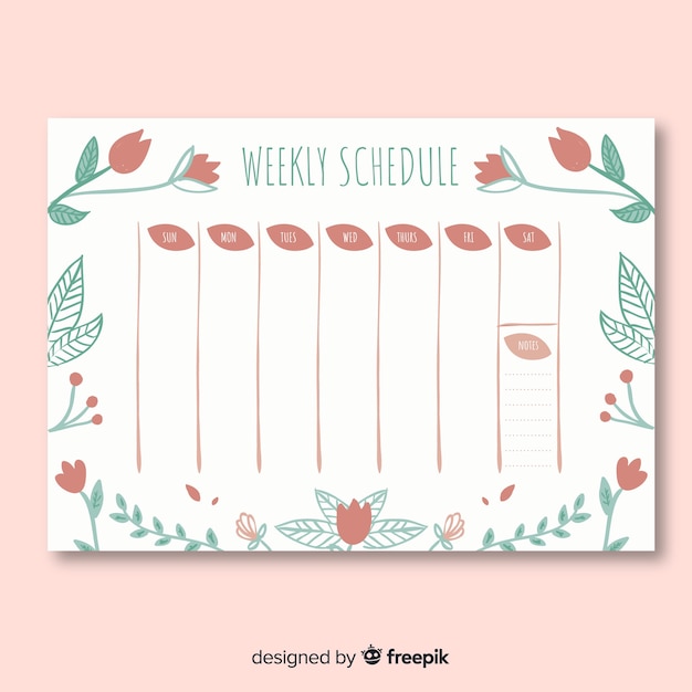 Lovely weekly schedule template with floral style