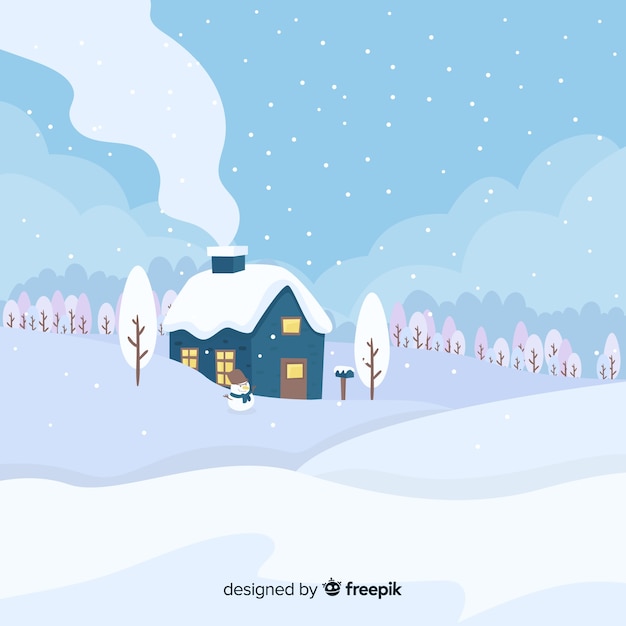 Free Vector lovely winter landscape with flat design