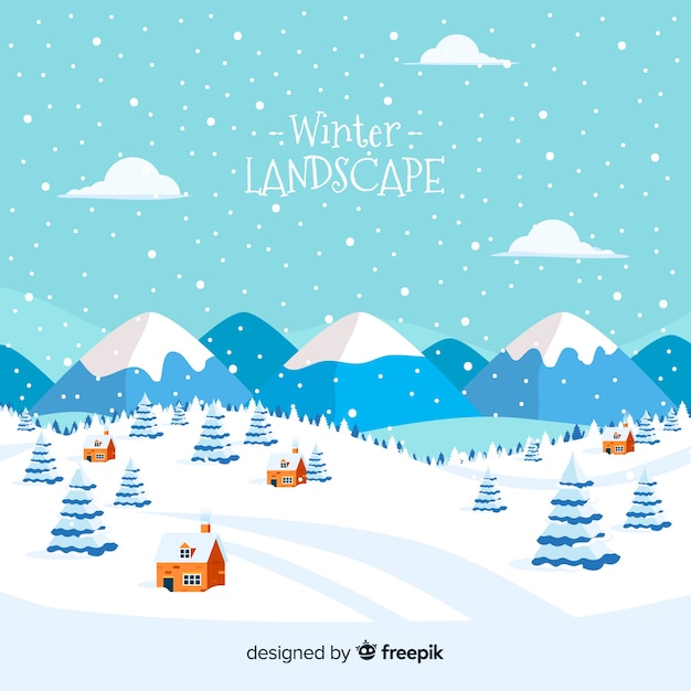 Free Vector lovely winter landscape with flat design