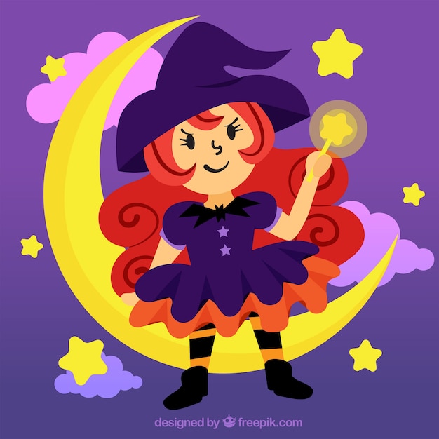 Lovely witch sat on the moon