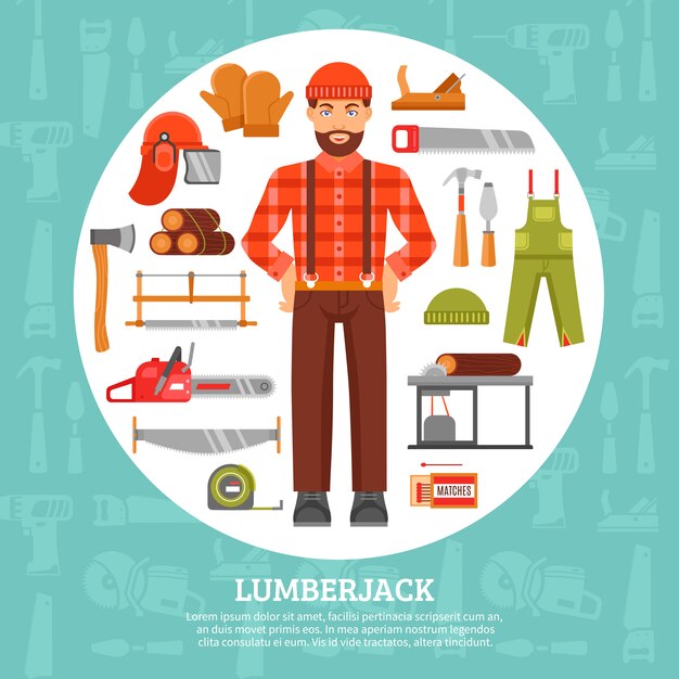 Lumberjack And Tools Icons Set 