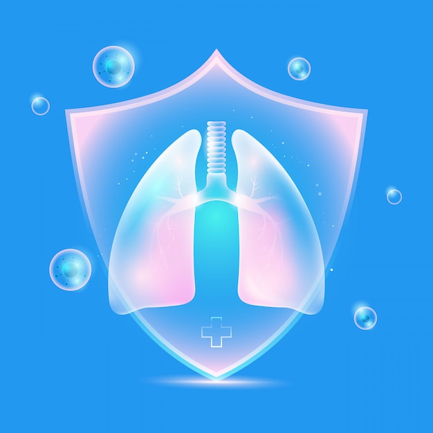 Free vector lungs protected with health shield