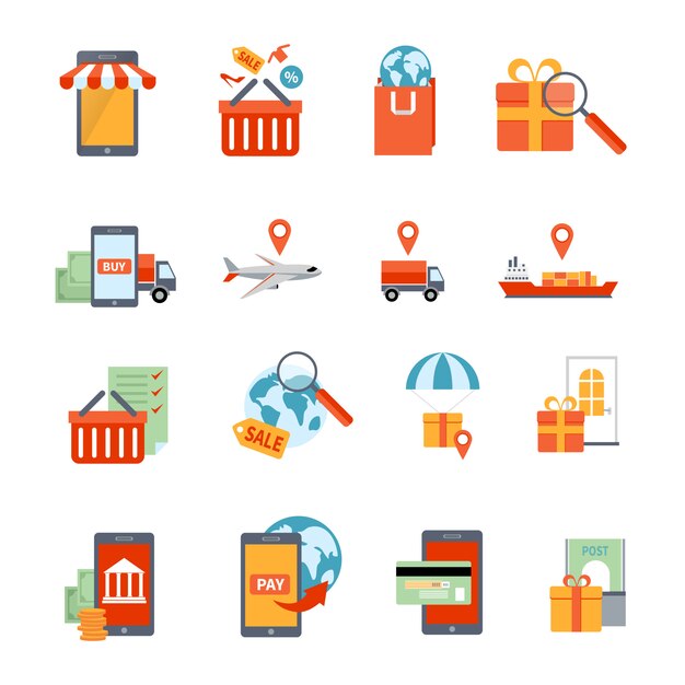 M-commerce icons set 