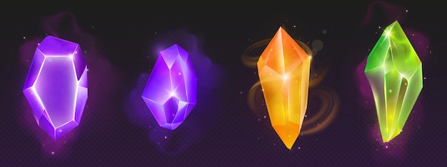 Free Vector magic neon glowing colour gem stone crystal