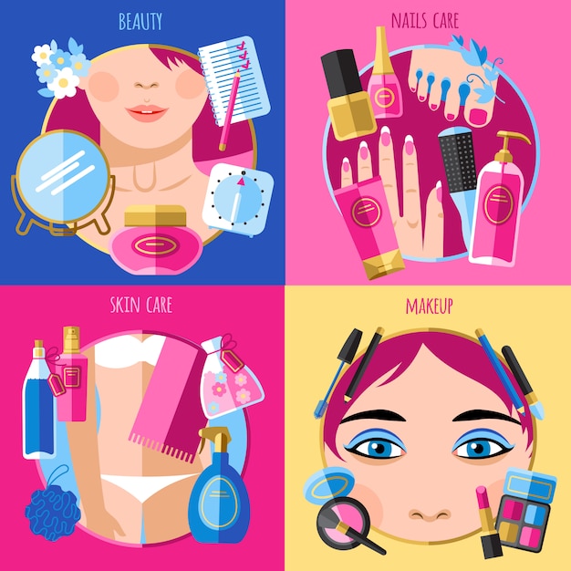 Free Vector makeup beauty 4 flat icons square