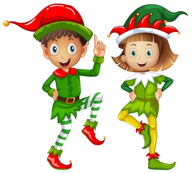 Free vector male and female elves on white background
