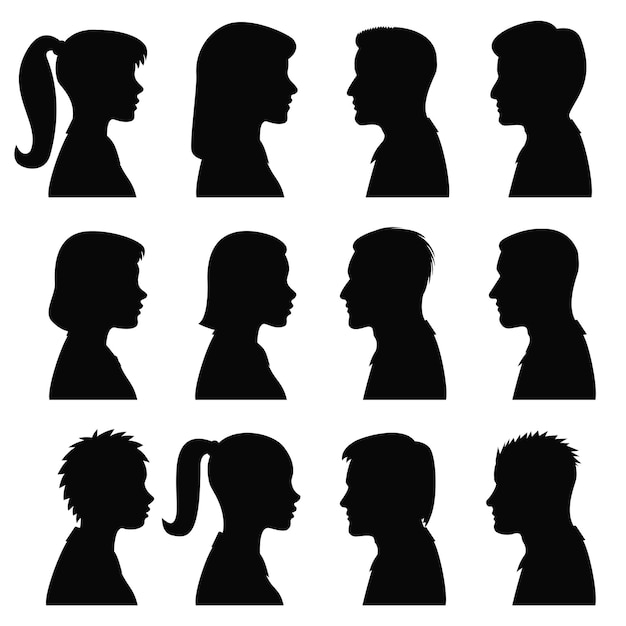 Free Vector male and female silhouette set.  human profile icon set illustration