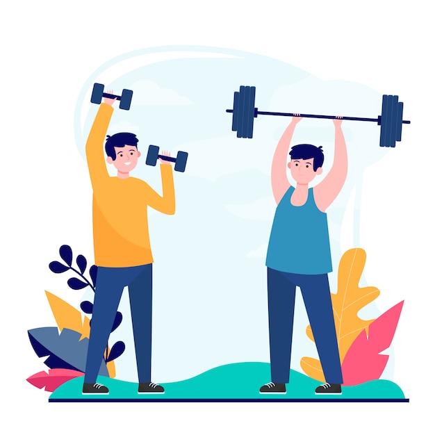 Free Vector male friends exercising in gym together