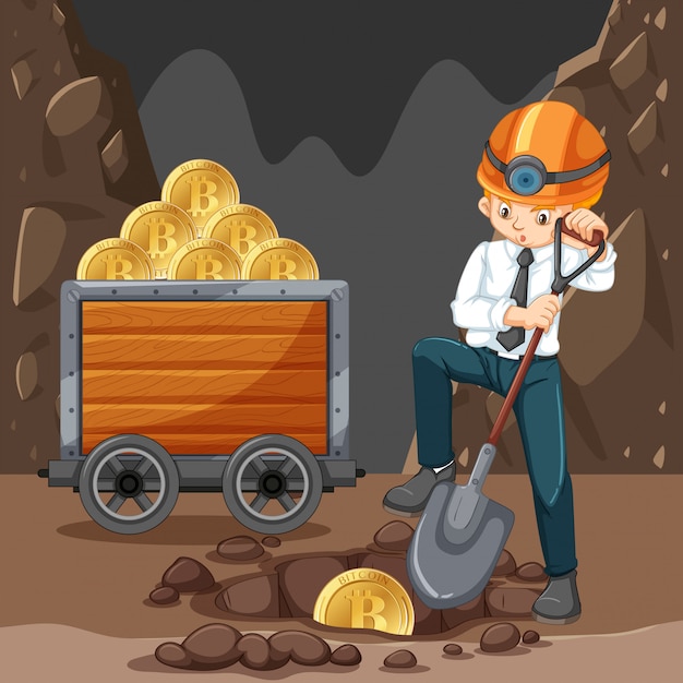 Free Vector a man doing cryptocoin mining