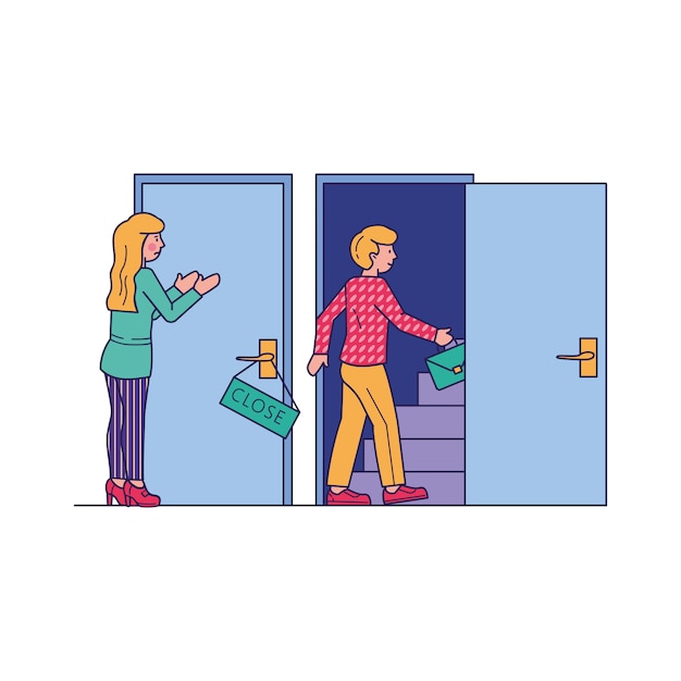 Free Vector man entering by open door