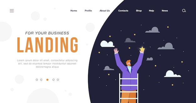 Free Vector man on ladder catching stair landing page