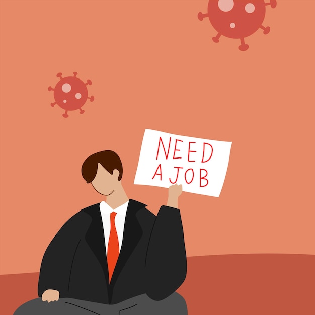 Free Vector man needs a job unemployment due to coronavirus vector