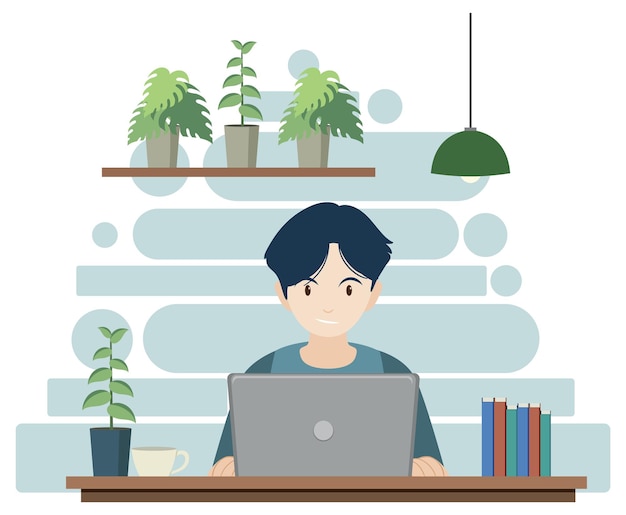 Free vector a man working using laptop flat design