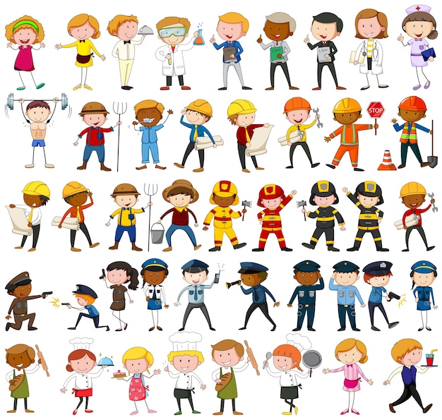 Many characters with different occupations illustration