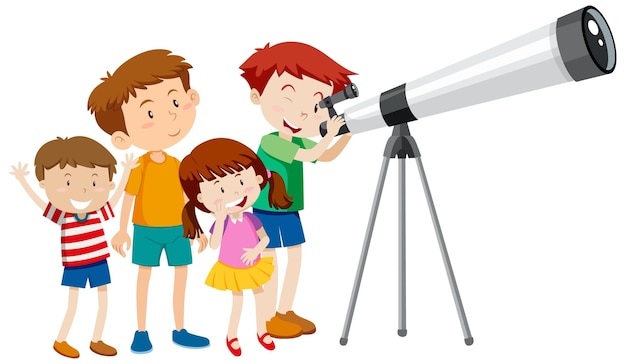 Free Vector many children looking through telescope