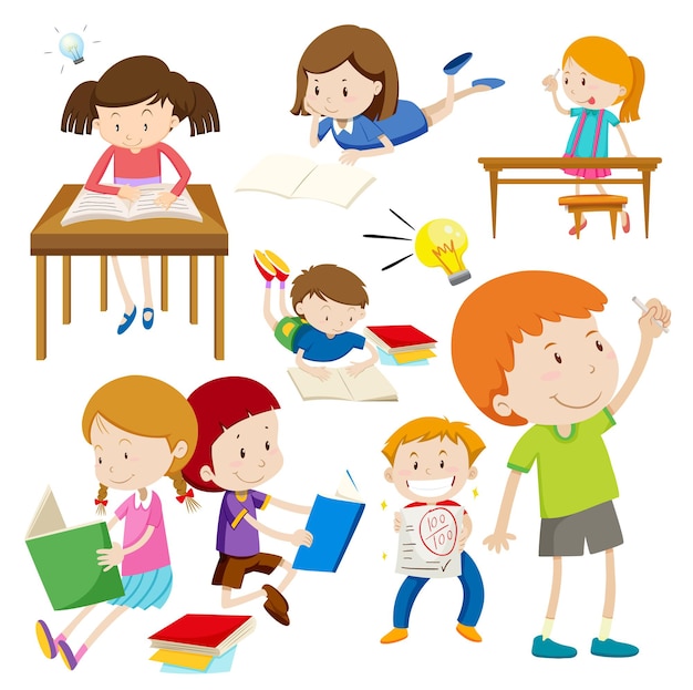 Free Vector many children with happy face doing different things