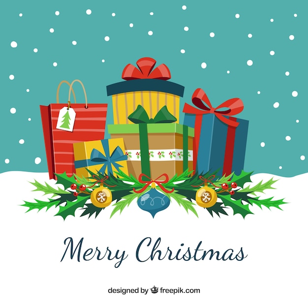 Free Vector many presents for a merry christmas