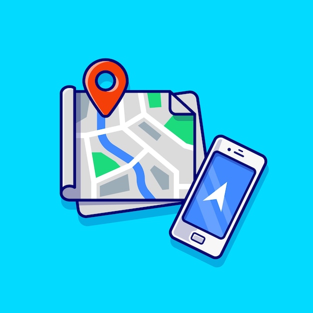 Free Vector maps location and phone cartoon icon illustration. transportation technology icon concept isolated  . flat cartoon style