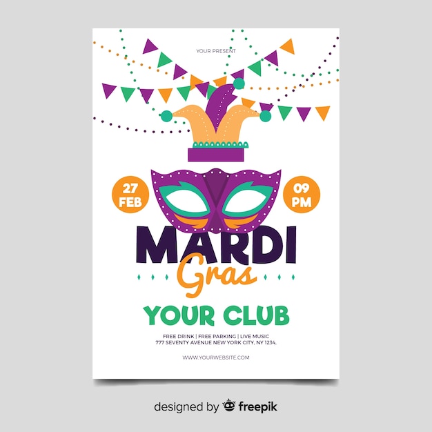 Free Vector mardi gras carnival flyer template