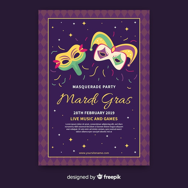 Free Vector mardi gras flyer template