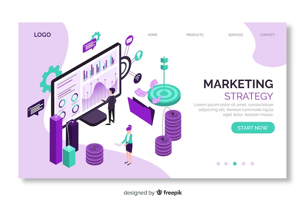 Free vector marketing strategy isometric landing page