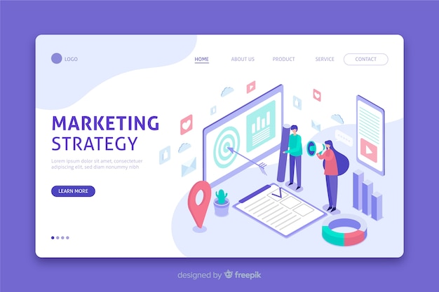 Free vector marketing strategy landing page in isometric design