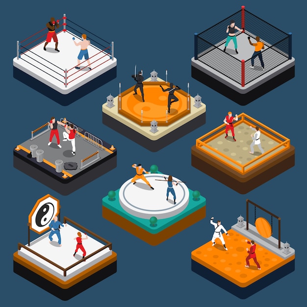 Free Vector martial arts isometric people composition