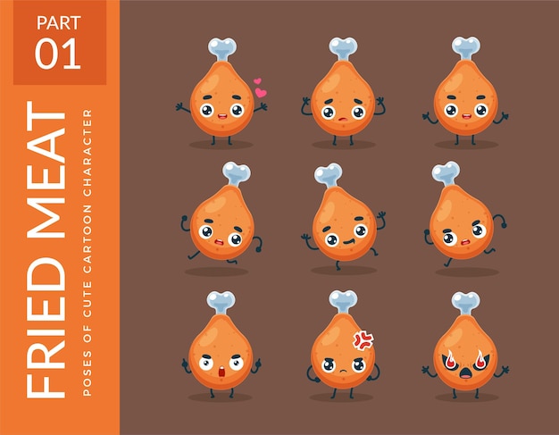 Free vector mascot images of the fried meat. set.