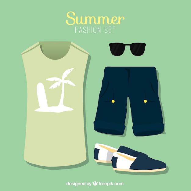 Free Vector masculine beach clothes with accessories