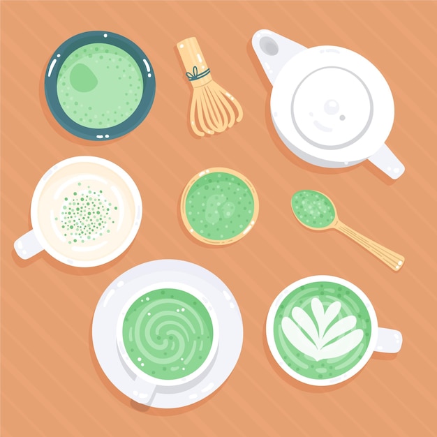 Free Vector matcha tea pack theme