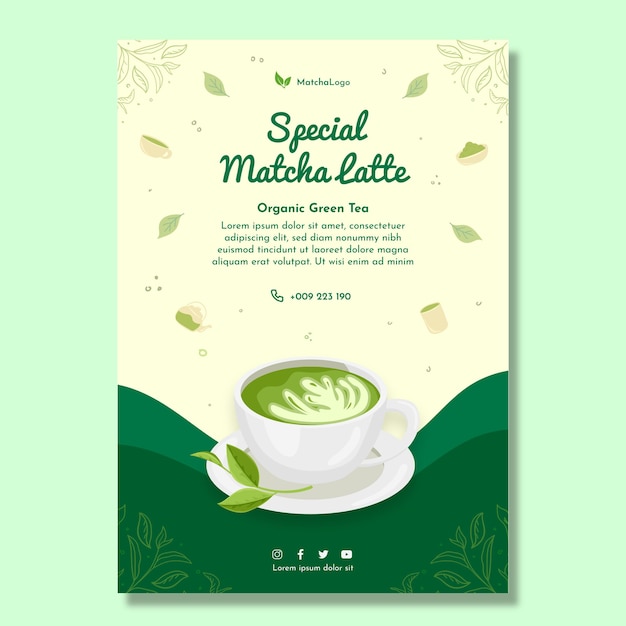 Free Vector matcha tea vertical flyer template