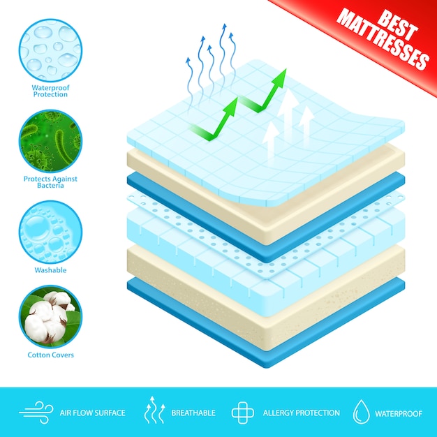 Free Vector mattress layers material poster