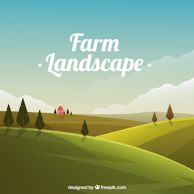 Free vector meadow landscape with barn