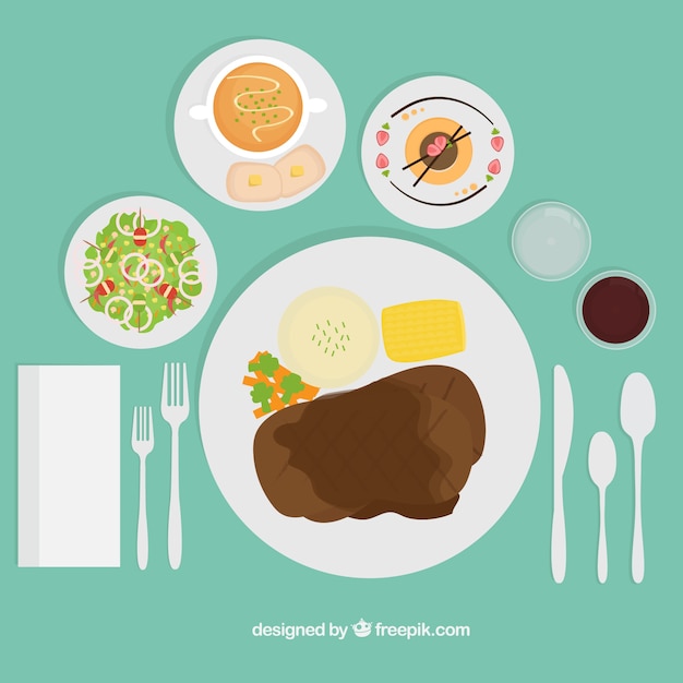 Free Vector meat dish and cutlery