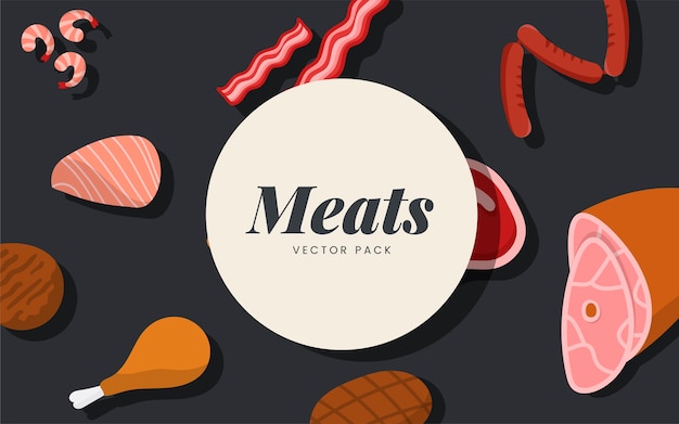 無料Vector 黒の背景に肉のベクトルパック