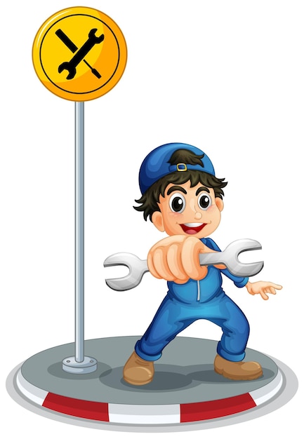 Free Vector mechanic holding wrench on the road