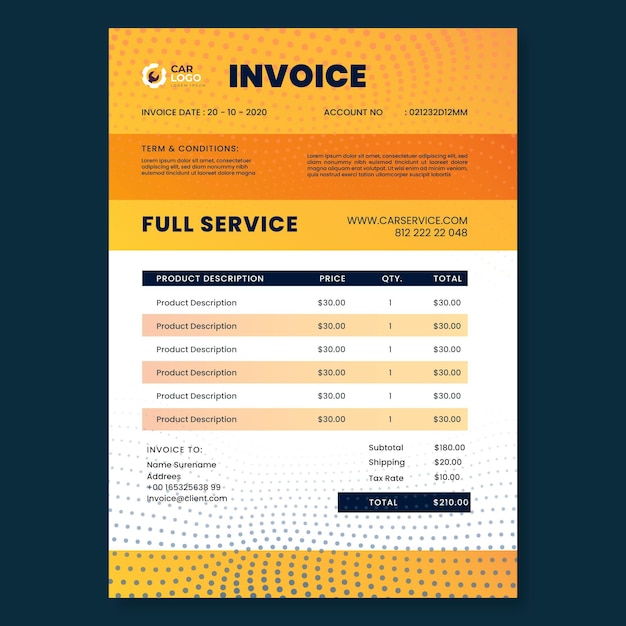 Free Vector mechanic invoice template