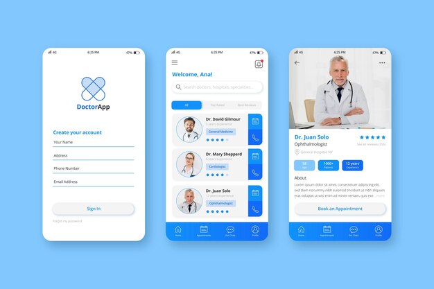 Medical booking app template with photo