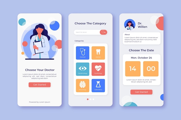 Free Vector medical booking application interface