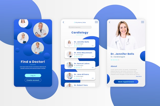 Free vector medical booking application with photo