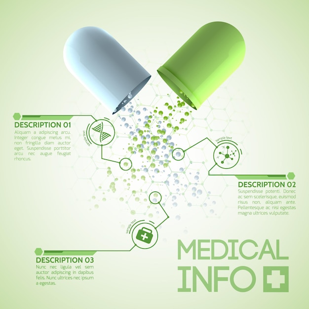 Free Vector medical design poster with original medicinal capsule consisting of green and white parts