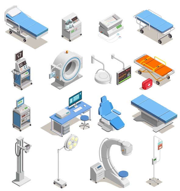 Free vector medical equipment isometric icons