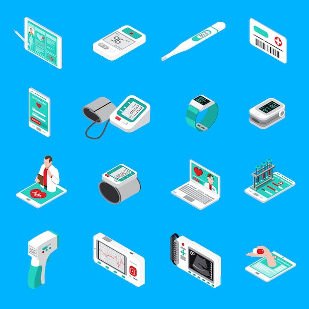 Free vector medical gadgets isometric icons