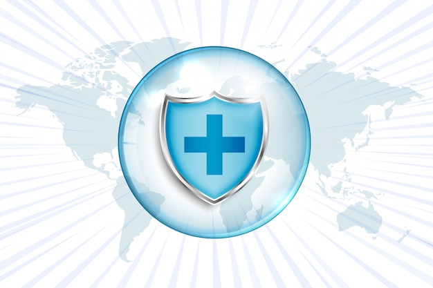 Free Vector medical protection shield with cross sign and world map