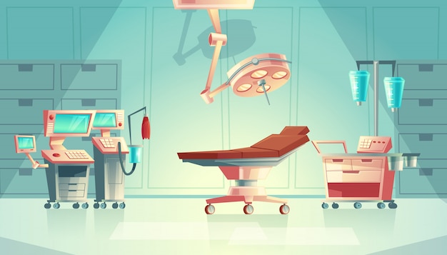 Free vector medical surgery room concept, cartoon hospital equipment. medicine life support system